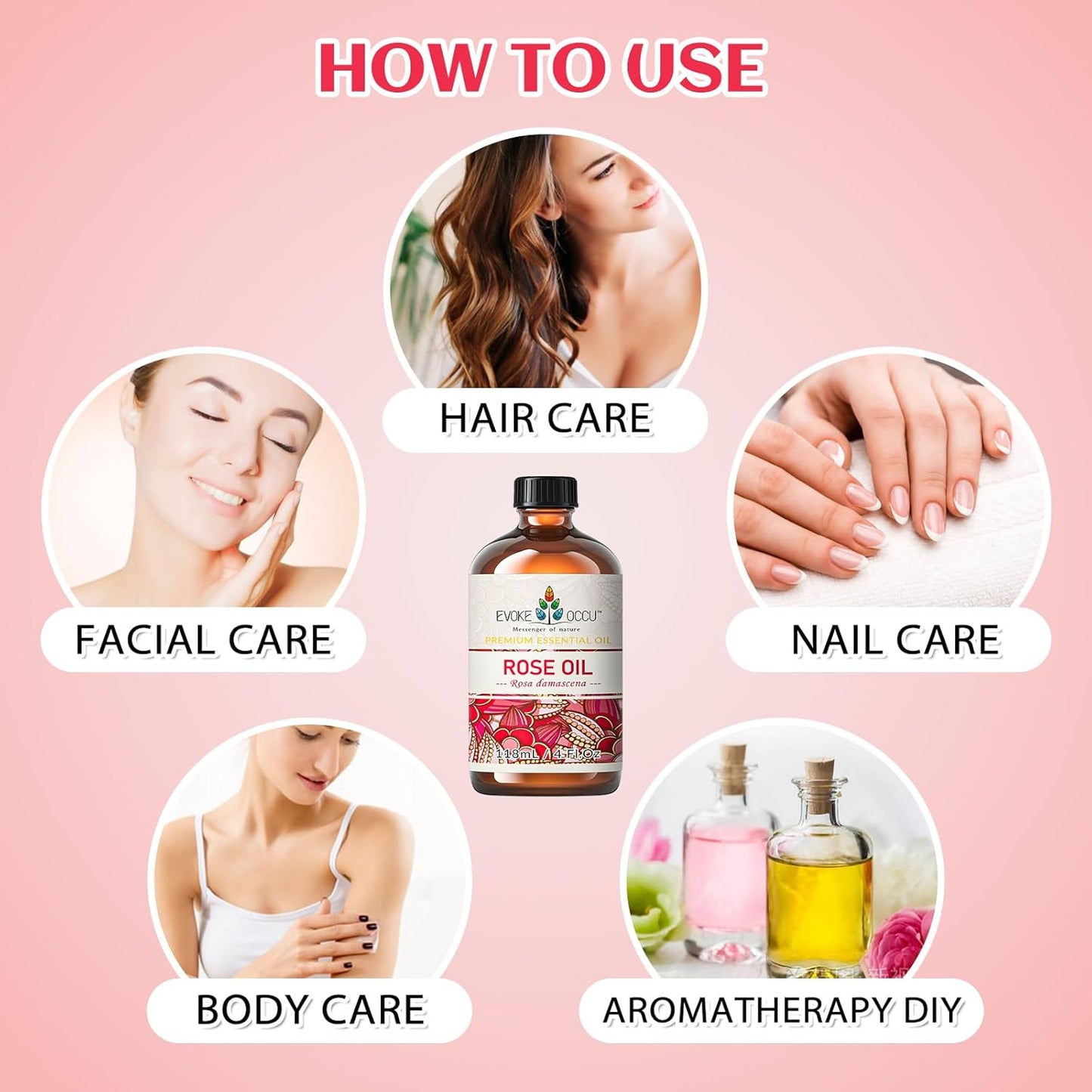 EVOKE OCCU Rose Essential Oil for Skin Care, Relaxation, Home Cleaning, Add to Diffuser and Spary, DIY Candle and Soap - 4 Fl Oz