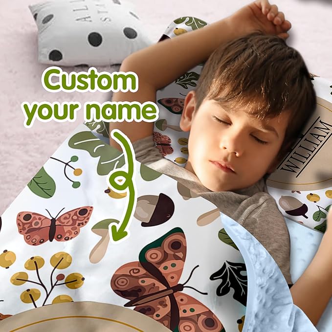 Personalized Toddler Nap Mats for Preschool, Custom Name Kids Sleeping Bag for Daycare, Roll Up Sleeping Mat with Removable Pillow and Soft Dot Minky Blanke for Boys Camping Travel