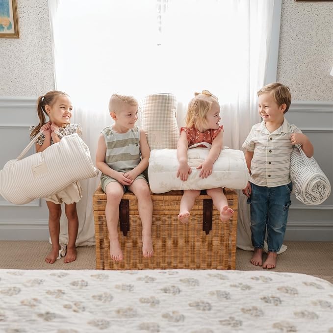 Makemake Organics GOTS Certified Organic Cotton Nap Mat with Detachable Pillow for Kids Soft Sleeping Bag for Toddlers, Boys, Girls - Ideal for Daycare, Preschool, Kindergarten