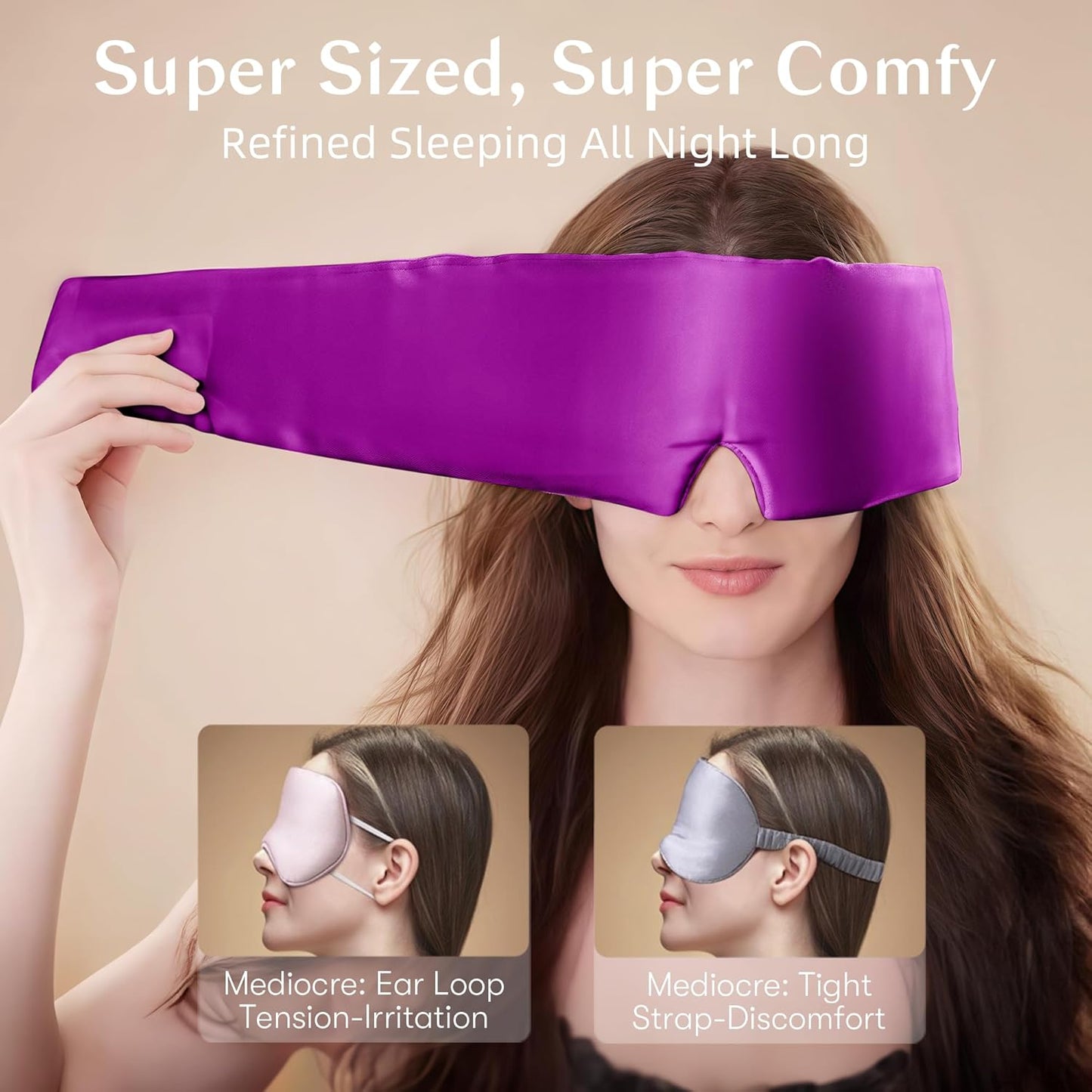 Silk Sleep Mask for Women and Men, Side Sleeper, 22 Momme Pure Mulberry Silk Total Blackout 100% Mulberry Eye Mask with Adjustable Headband Full Size, Eye Masks for Sleeping and Travel