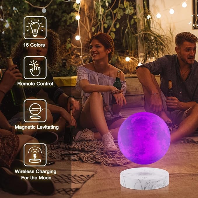 VGAzer Levitating Moon Lamp,Floating and Spinning in Air Freely with 3D Printing LED Moon Light Has 16 Colors 20 Modes for Unique Christmas Gifts,Room Decor (Marble Base 16 Colors)