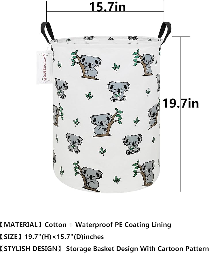 QUEENLALA Large Storage Basket,Laundry Hamper/Bathroom/Home Decor/Collapsible Round Storage Bin,Boys and Girls Hamper/Boxes/Clothing(Round-Koala)