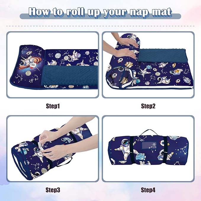 Toddler Nap Mat Kids Sleeping Bag 59"×24", Soft Slumber Bag with Removable Pillow and Blanket for Kids Girls Boys,Roll Up Sleeping Mat Thick for Camping,Daycare, Kindergarden