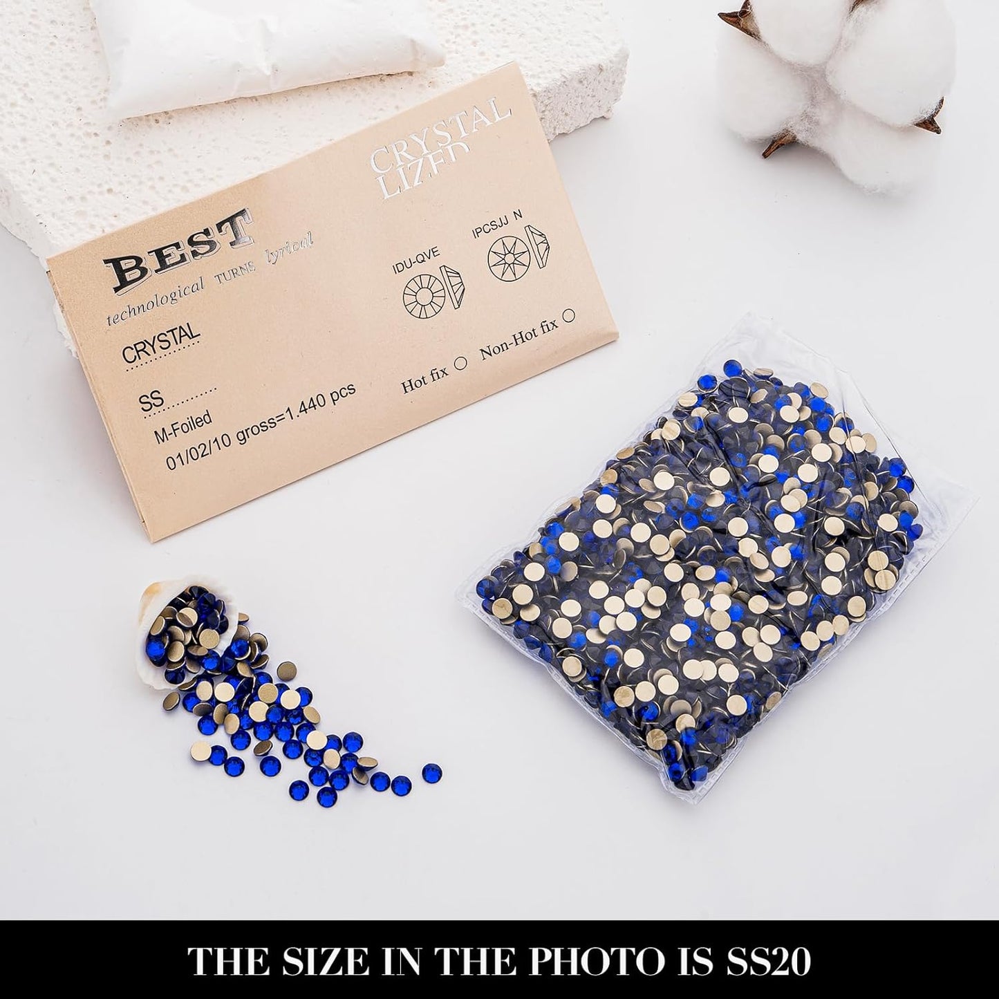 Novani Sapphire/Royal Blue Rhinestones 1440pcs Flat Back Round Rhinestone Style 2088 Sparkly Crystal Gemstones for Nail Art and Crafting SS20,4.6-4.8mm