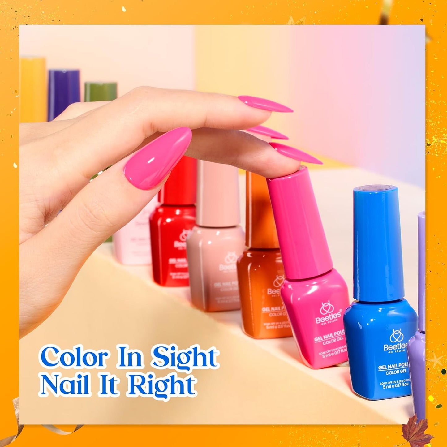 Beetles Gel Nail Polish Kit with U V Light - 25 Colors Gel Polish Set Fall Nail Fest Fragments of Time 45 Pcs Nails Kit with Tools DIY Salon Manicure Set Gifts for Women Girls - One Color One Bottle