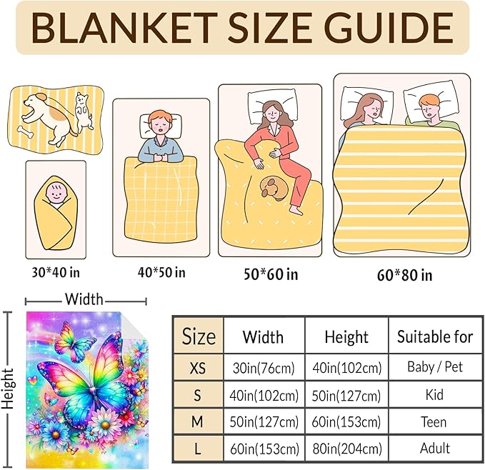 Butterfly Throw Blankets for Girls, Throw Gift for Kids Teens Adults Butterfly Lovers 60x80 Inches Soft Warm Lightweight Blanket for Sofa Couch Living Room Bed
