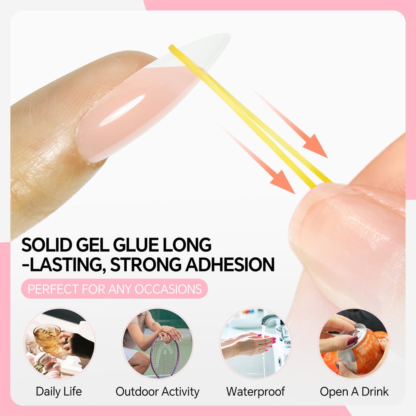 Super Strong Solid Nail Glue Gel for Press On Nails Tips, No U V Light Needed Gel Nail Glue 10g (2pcs) Quick Drying Adhesive Long Lasting Fake Acrylic Nails Glue Kit