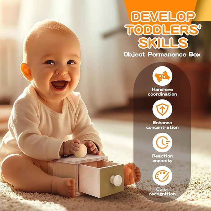 Montessori Toys for Babies 0-6 Months, 6 in 1 Learning Educational Set for Newborn, Toddlers Gifts Includes Spinning Drum, Object Permanence Box, Baby Roller Tummy Time Mirror and More