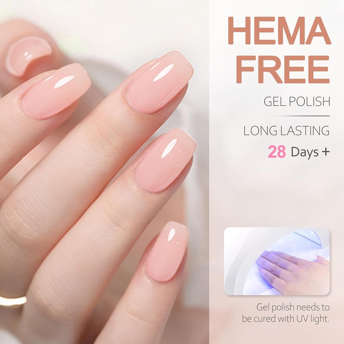 Rubber Base Builder Gel Strengthener Kit, With No Wipe Top Coat UV LED Curing, Hema Free, Vegan, Shinning Nude Pink Soak Off Gel Nail Polish for Nail Repair 6pcs X 5ml