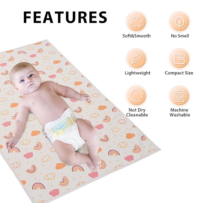 Vegan Leather Baby Changing Mat - Wipeable Portable Changing Pad, Foldable Travel Changing Mat for Baby, Newborns Toddlers Shower Gifts (Rainbow,20"*28")