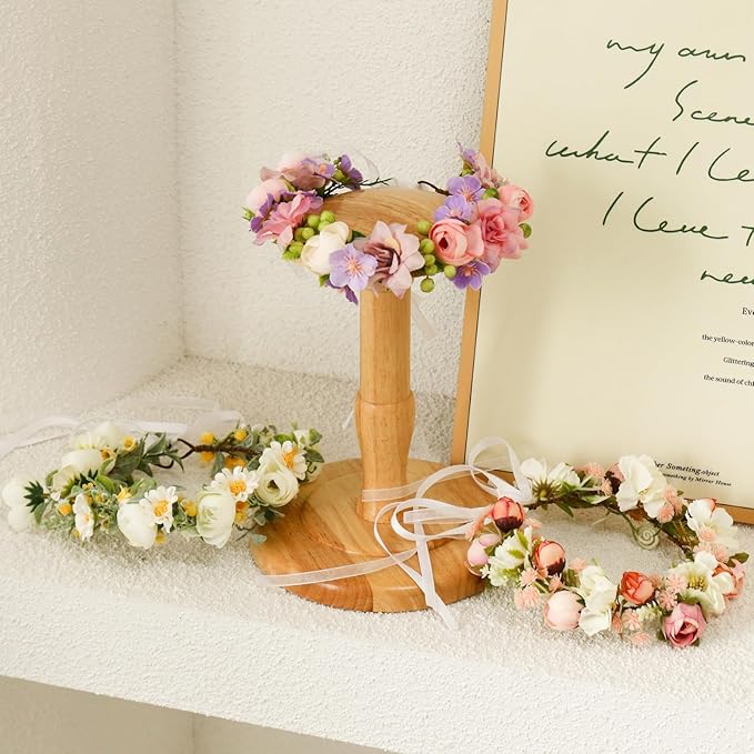 Baby Girls Flower Crown Flower Girl Headpiece boho Little Wreaths for Weddings, Family photography (Pink purple)