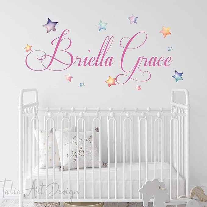 Personalized Wall Sticker with Custom Name,Watercolor Stars Wall Decals for Kids Room, Nursery or Living Space