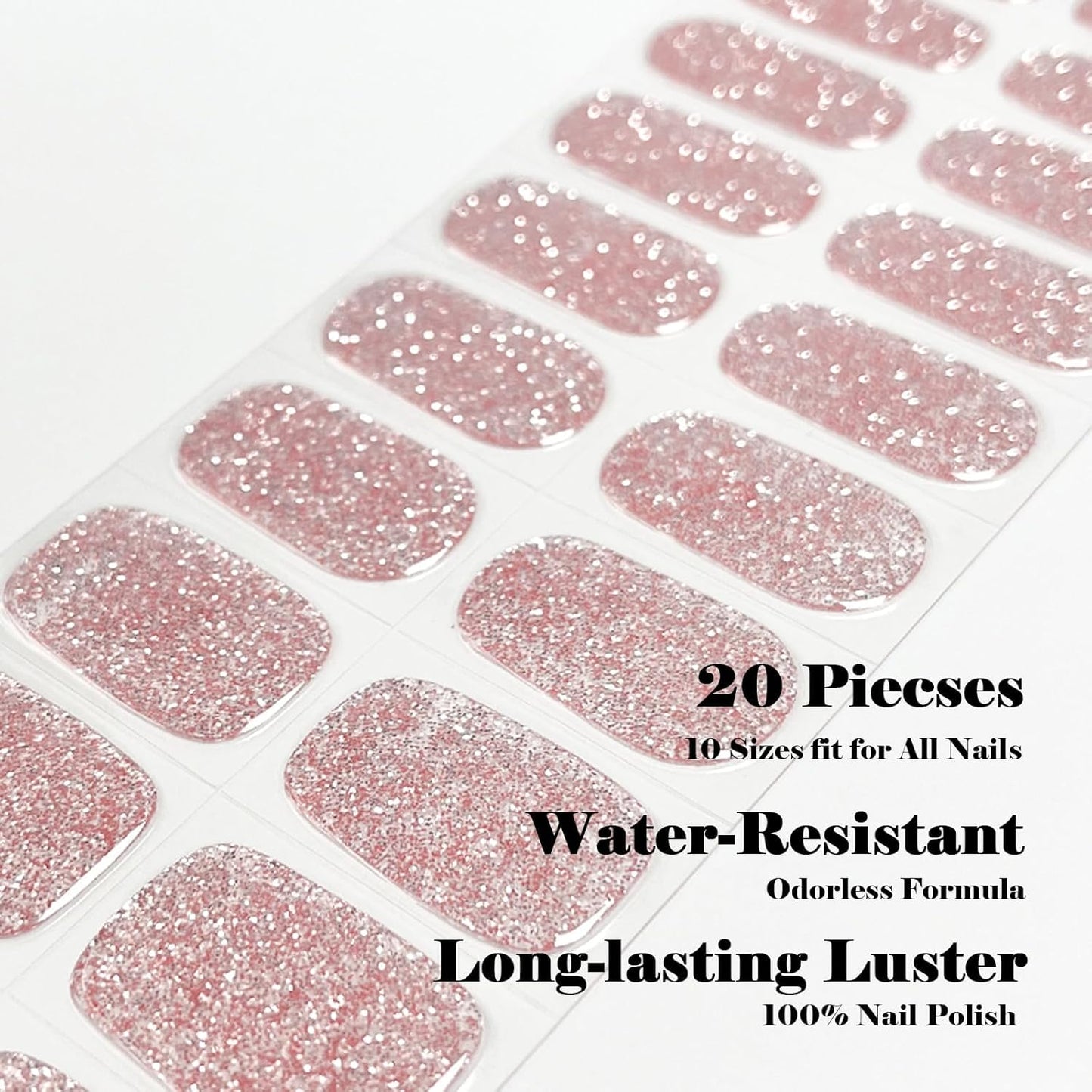 Semi Cured Gel Nail Strips, 20 pcs Gel Nail Wraps, Salon-Quality, 2 Weeks Long Lasting