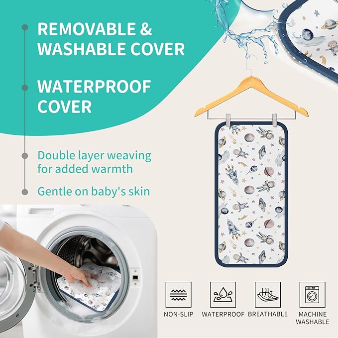 Portable Baby Diaper Changing Pad Foam Contoured Changing Table Pad with Soft Non-Slip Cover and Headrest Waterproof Diaper Bag for Dresser, Changing Table Topper Travel Outdoor