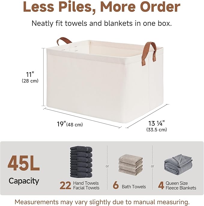 StorageWorks Fabric Storage Bins, Extra Large Storage Baskets for Shelves, Closet Organizers and Storage Bins with Metal Frame, Handles, Jumbo, Natural Color, 2-Pack