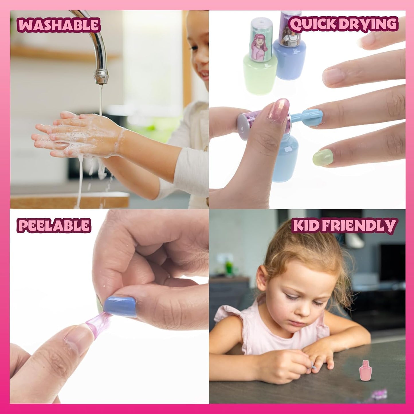 Townley Girl Barbie 8 Piece Nail Polish Set with Nail Dryer for Kids, Peel-Off Water-Based, Safe for Kids, Batteries Not Included, Ages 3 and Up