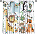 Jungle Tribal Animals Curtains, Southwest Aztec Cartoon Funny Zoo Animals Giraffe Lion Elephant Zebra Tiger Print Thermal Insulation Window Drapes for Kids Boys Girls Bedroom Living Room 63x72in