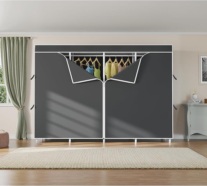 VIPEK V40C Plus Large Covered Clothes Rack for Hanging Clothes, Heavy Duty Clothing Rack Portable Wardrobe Closet White Metal Closet Rack with Black Oxford Fabric Cover, Max Load 1300lbs