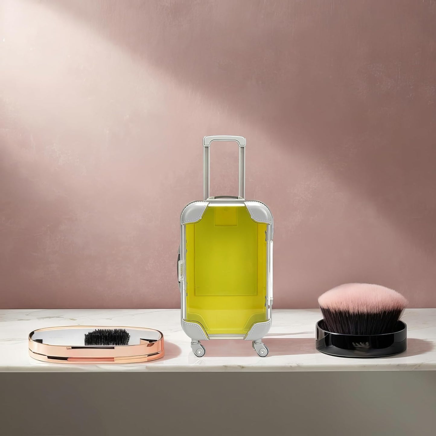 False Eyelash Storage Box, Portable Travel Organizer Mini Luggage False Eyelash Tray Makeup Tool (YELLOW)