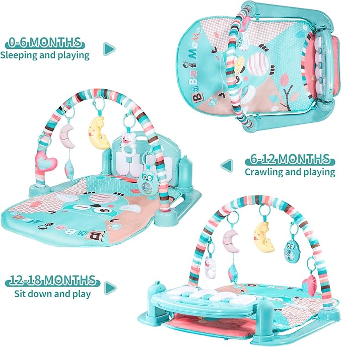 TEMI Baby Gym Toys & Activity Play Mat, Kick and Play Piano Gym Center with Music and Lights, Electronic Learning Toys for Infants, Toddlers, Newborn, Girls and Boys Ages 1 to 36 Months