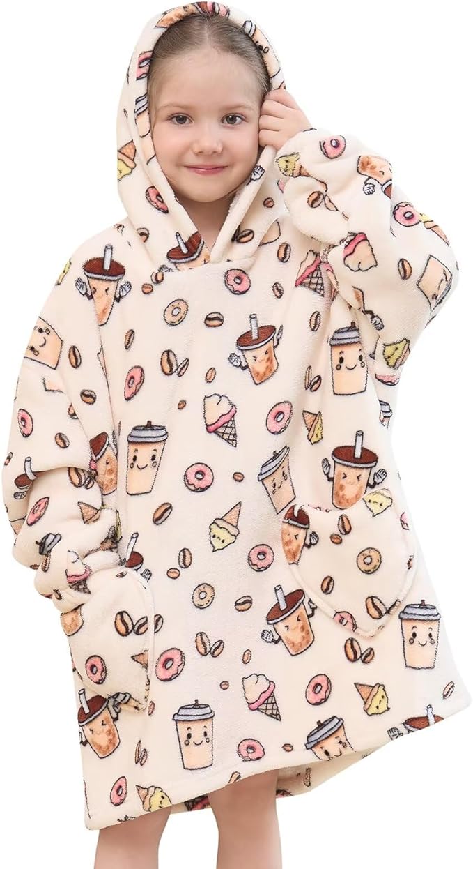 Fiosnow Milky Tea Blanket Hoodies for Kids Toddler 2-6YR Oversize Wearable Blanket Hoodies for Boys Girls Teens