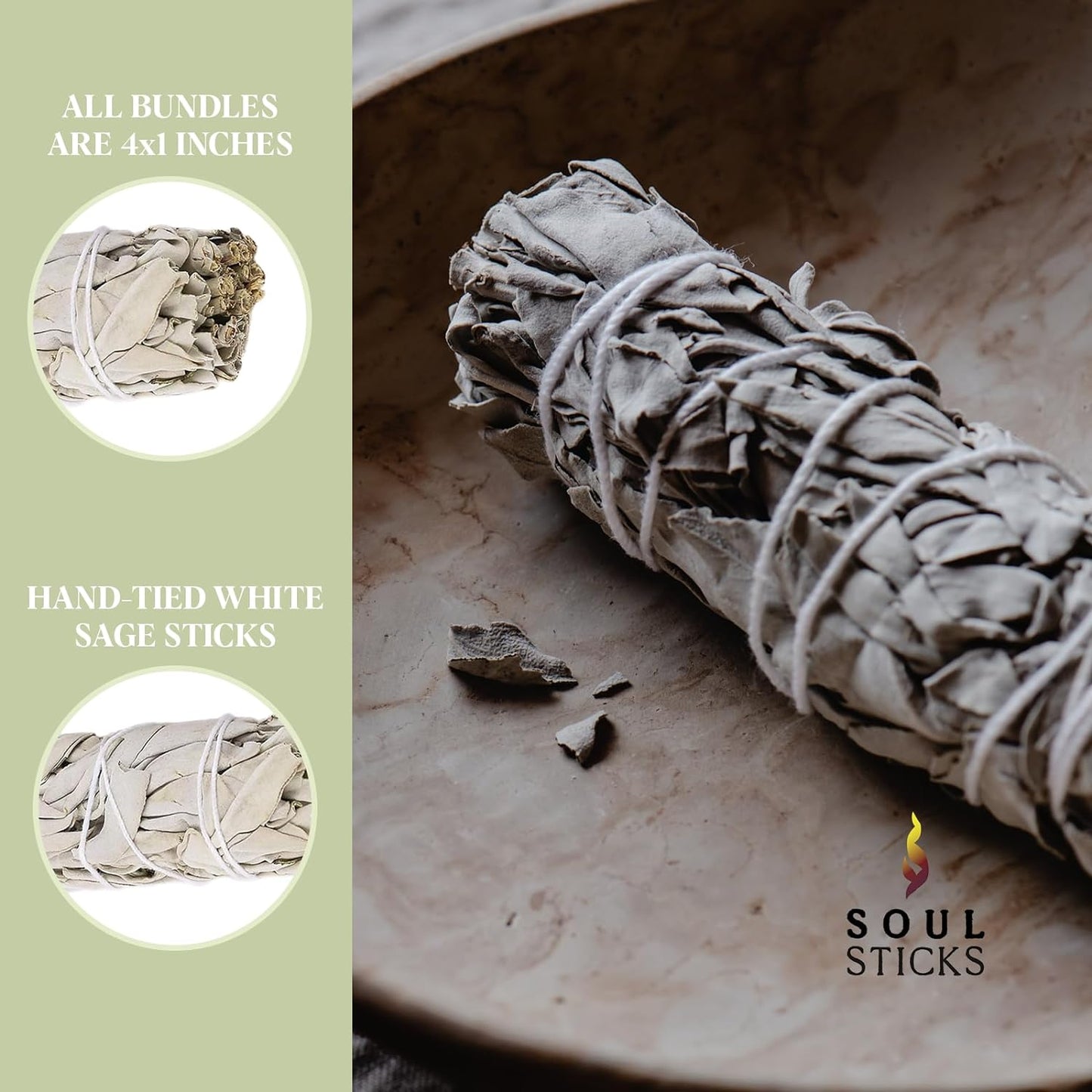 SOUL STICKS 9 Inch 12-Pack Organic California White Sage Smudge Sticks Bulk for Home Cleansing, Negative Energy Removal, Good Energy Meditation & Smudging Rituals | Pure Sage Bundles