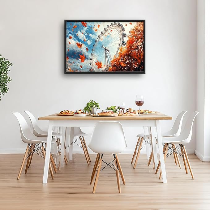 Olivine Large Fall Wall Art, London Eye Pictures Wall Decor, Fall London Painting, Autumn Canvas Prints, Framed Artwork for Bathroom Bedroom Living Room Office Home Decoration 36"x24"