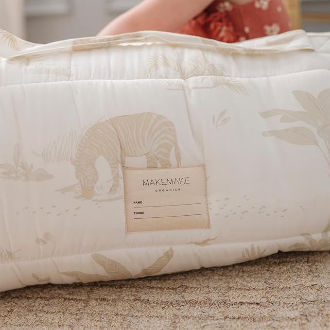 Makemake Organics GOTS Certified Organic Cotton Nap Mat with Detachable Pillow for Kids Soft Sleeping Bag for Toddlers, Boys, Girls - Ideal for Daycare, Preschool, Kindergarten