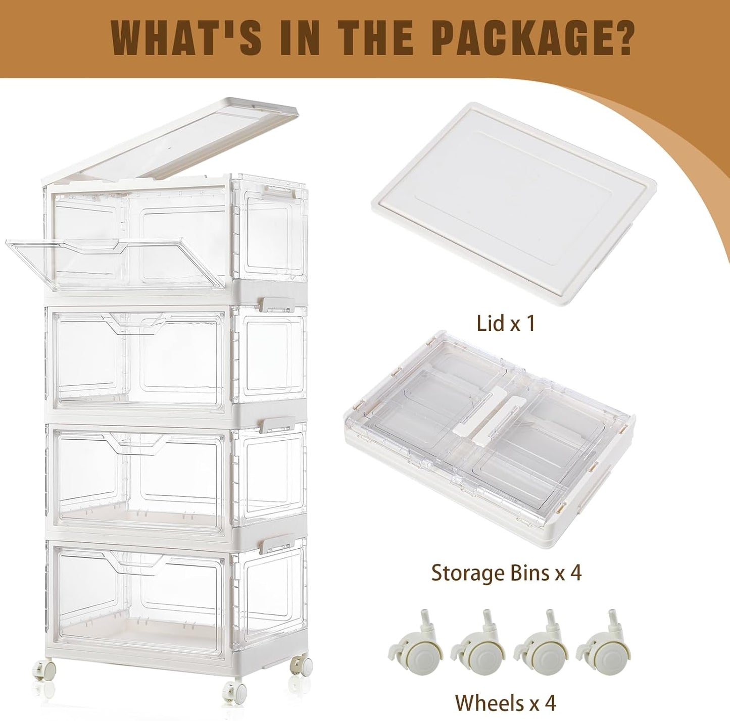 Collapsible Plastic Storage Bins with WheelsClear Stackable Storage Bins with Lid Stackable Storage Bins with Open Door Folding Storage Bins Organizer for Closet Bedroom Living Room