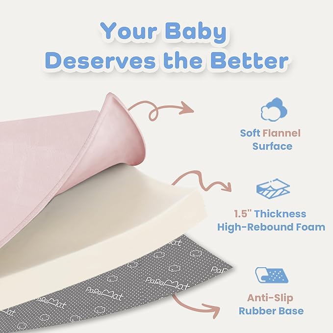 1.5" Thick Baby Play Mat for Floor, 50x50 Playpen Mat, Pro Soft Flannel Foam Mats Toddler Infant Kids Crawling for Nursery Rug Playroom Living Room Waterproof Easy Care Non-Slip (Baby Pink)