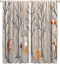 Kids Woodland Animal Window Curtains, Autumn Forest Hedgehog Rabbits Squirrel Fox Birds Blackout Rod Pocket Treatments Drapes for Boys Girls Bedroom 42x54in