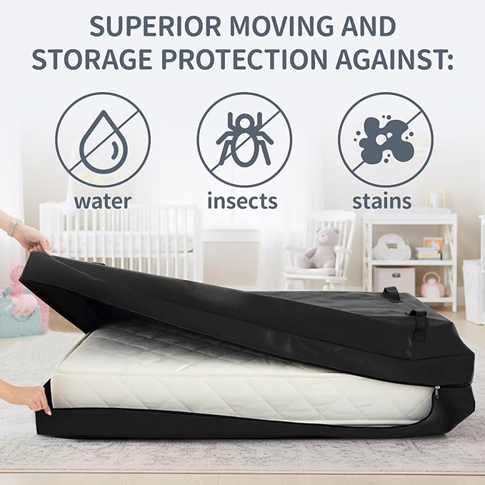 1 Pcs Crib Mattress Storage Bag with Zipper and 8 Reinforced Handles Oxford Cloth Waterproof Crib Mattress Protector Bag for Storage, 52.5 x 28 x 6.5 Inches (Black)