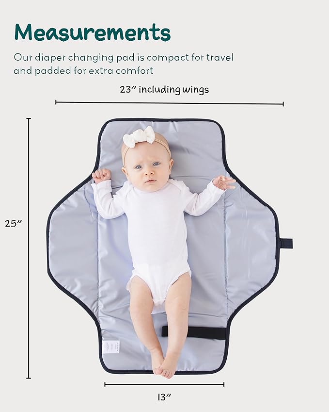 Lily Miles Baby Changing Pad Portable, Diaper Changing Mat with Magnetic Latches, Waterproof Travel Pad for Diaper Bag, Newborn Essentials, Gift for Baby Shower and Registry (Black Twill, Large)