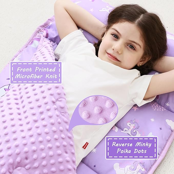 Toddler Nap Mat with Pillow and Blanket, Extra Large Rolled Napping Mats,Slumber Bags for Boys Girls,Kids Sleeping Bag for Daycare, Preschool Travel Camping