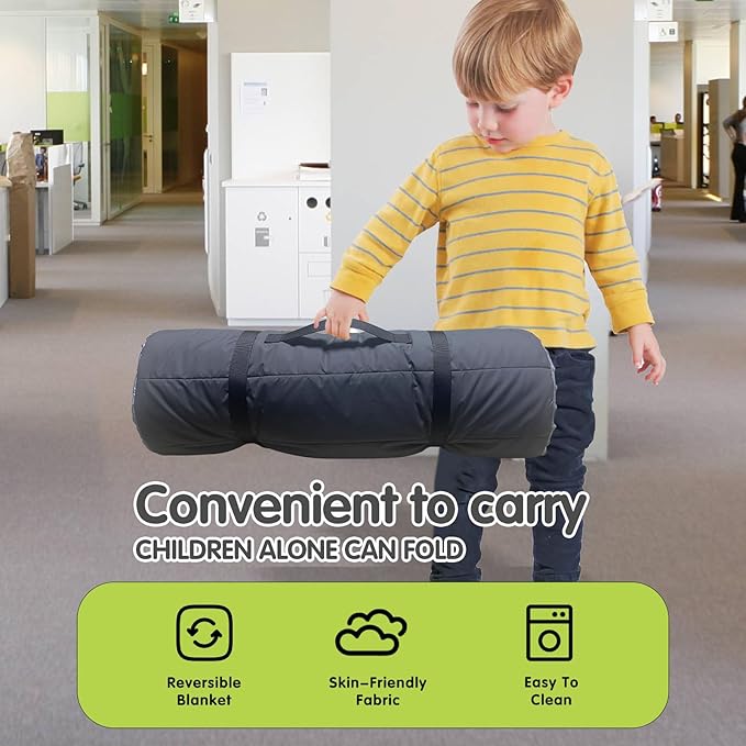 Personalized Toddler Nap Mats for Preschool, Custom Name Kids Sleeping Bag for Daycare, Roll Up Sleeping Mat with Removable Pillow and Soft Dot Minky Blanke for Boys Camping Travel