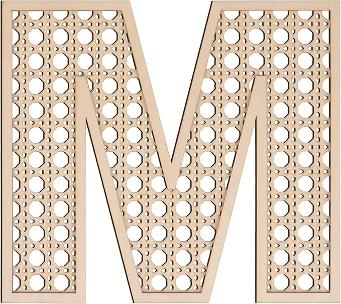 Large Boho Wooden Rattan Letters 12 inch for Nursery Decor Wood Letter M Wall Decors for Baby Girl Boy Bedroom Home Rustic Name Sign Birthday Wedding Decorative Letters