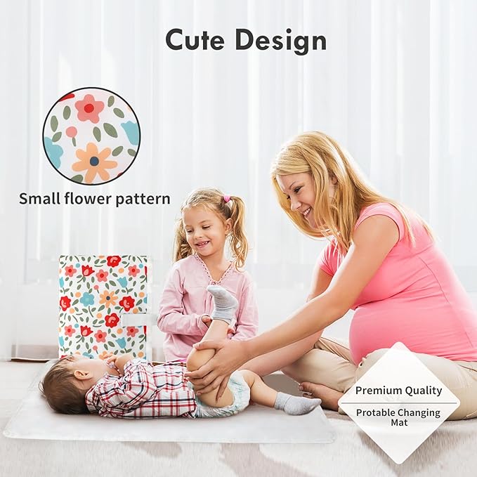Portable Diaper Changing Pad for Baby - Waterproof Compact Changing Mat with Wrist Strap - Wipeable Travel Changing Pad for Diaper Bag - Gifts for Baby Shower by PHOEBUS BABY(Multicolor Floral)