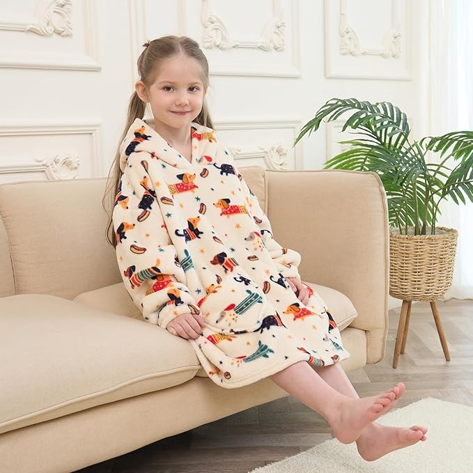 Fiosnow Dachshund Blanket Hoodies for Kids Toddler 2-6YR Oversize Wearable Blanket Hoodies for Boys Girls Teens