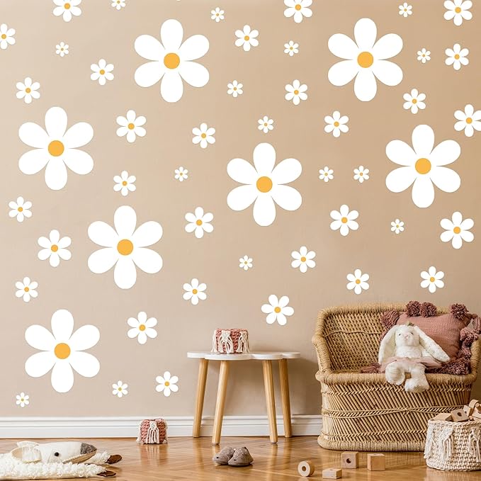 TaoBary 165 Pieces 15 Sheet Large Daisy Wall Decals Flower Stickers Vinyl Peel and Stick Floral Decal Daisy Wall Decor for Nursery Playroom Bedroom Living Room(Fresh)