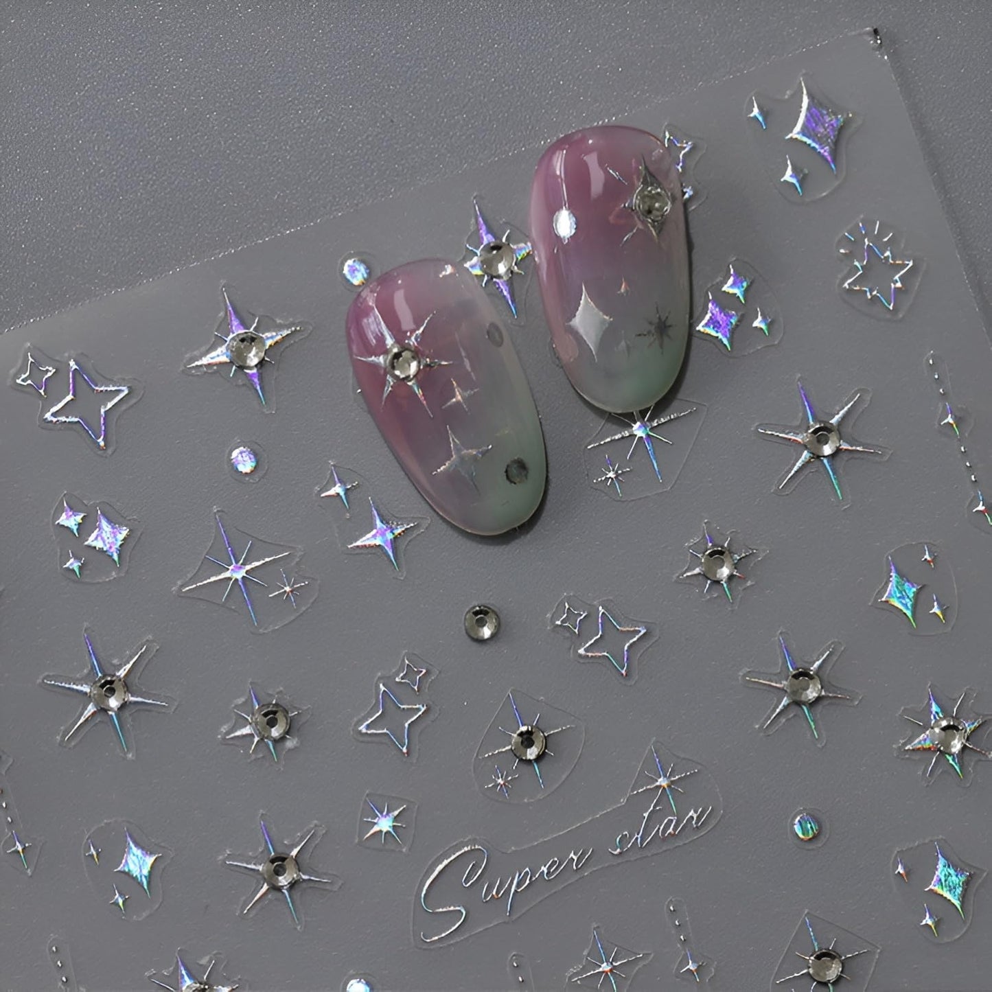 Star Nail Stickers for Nail Art 5D Embossed Self Adhesive Aurora Star Nail Art Stickers Star Nail Decals with Glitter Shiny Nail Art Design Star Nail Supplies for Women for DIY Manicure Decoration