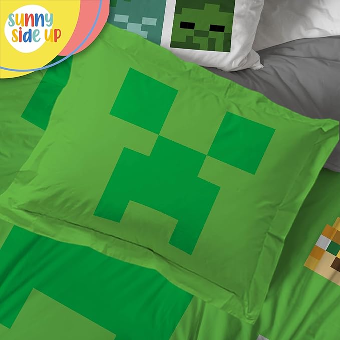 Sunny Side Up Minecraft Twin Comforter Set - 5 Piece Kids Bedding Includes Comforter, Sheets & Pillow Cover - Super Soft Gamer Microfiber Bed Set