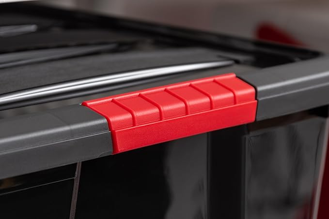 IRIS USA 72 QT Plastic Storage Box with Lid and Latches - 4 Pack - BPA-Free, Garage Organizing Solution, Durable Nestable Stackable Containers, Secure Pull Handle - Black