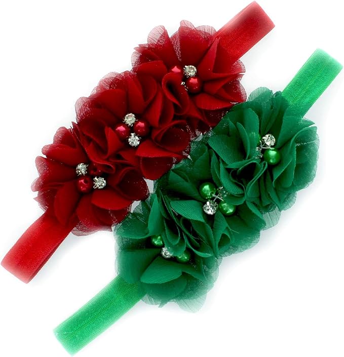 My Lello Flower Headbands Baby - Girls - Toddler Fabric Beaded Stretchy Elastic Pair