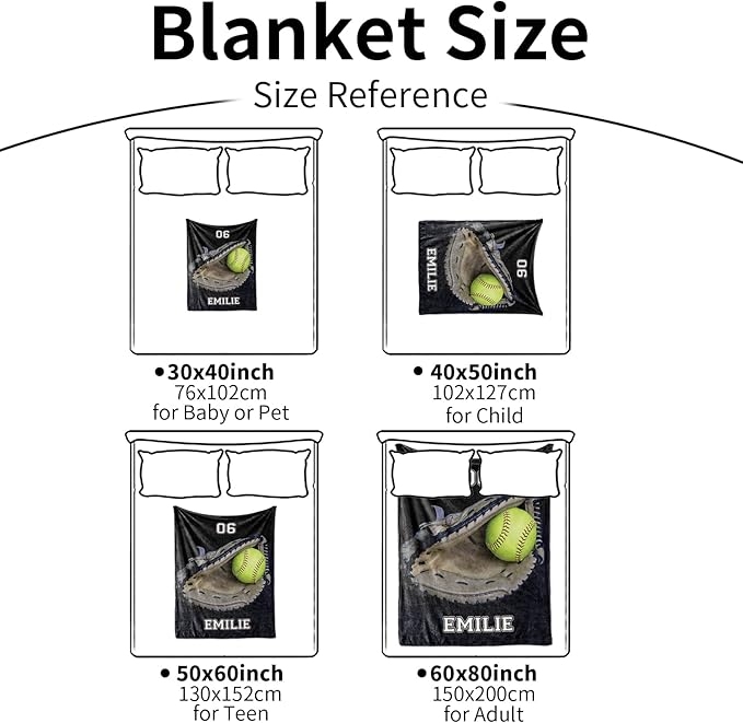 Personalized Baseball Blanket for Baby Kids - Custom Name and Number - Soft Warm and Fluffy Flannel Fabric Gift for Sports Lovers 30x40inch