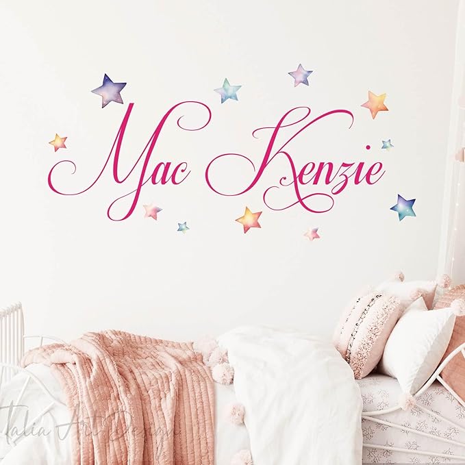 Personalized Wall Sticker with Custom Name,Watercolor Stars Wall Decals for Kids Room, Nursery or Living Space