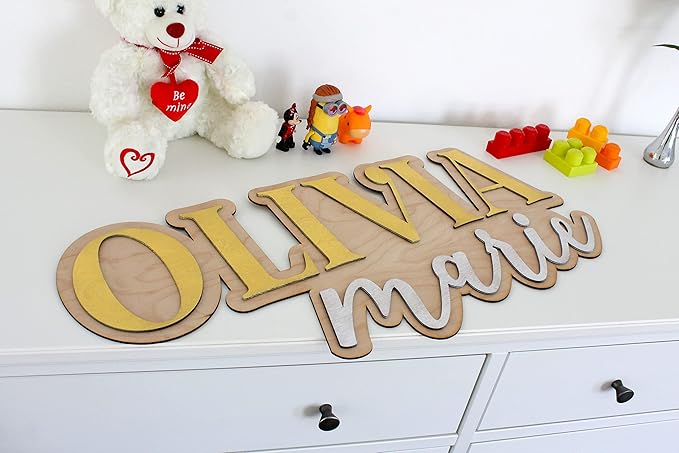 Large Wood Nursery Sign | Nursery name sign for Kids | Custom Wood Name Sign | 3D Wood Baby Name Sign (White)
