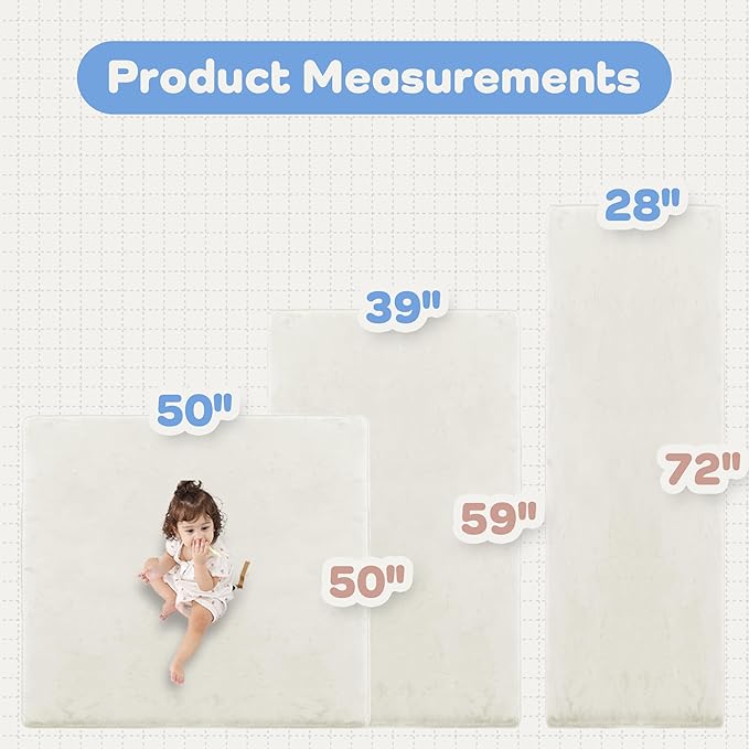 1.3" Thick Baby Floor Play Mat 50x50, Basic Padded Foam Mat for Tummy Time Crawling, Non Slip Cushioned for Babies Toddlers Infants Kids (Ivory)
