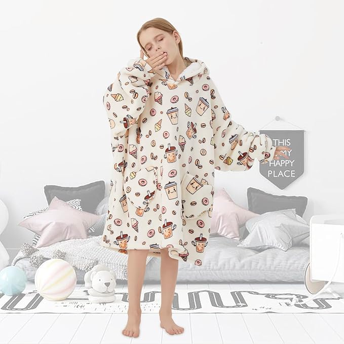 Fiosnow Doughnut Blanket Hoodies for Kids 6-13YR Oversize Wearable Blanket Hoodies for Boys Girls Teens