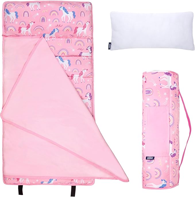 Wildkin 43-inch Kids Nap Mat – Soft Microfiber Toddler Sleeping Mat with Pillow