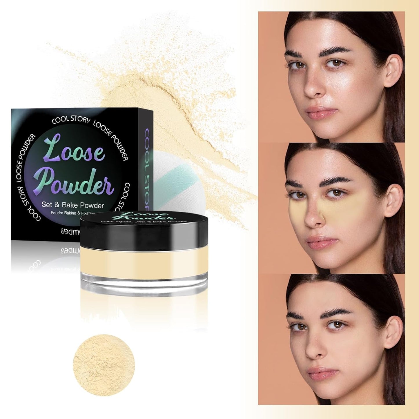 Loose Setting Powder, Bake Makeup Powder Full Coverage Matte Finish (Tan Beige, 6g/O.21oz)